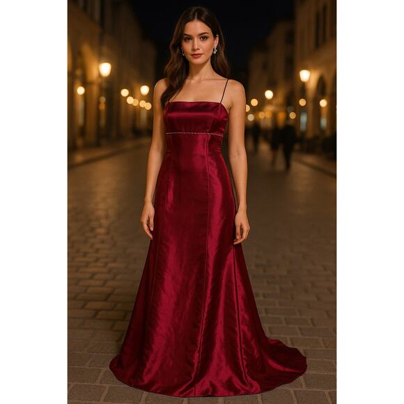 Faviana New York Dresses & Skirts - Faviana Vintage Empire waist Spaghetti Strap Red Silky Gown Small S Princess